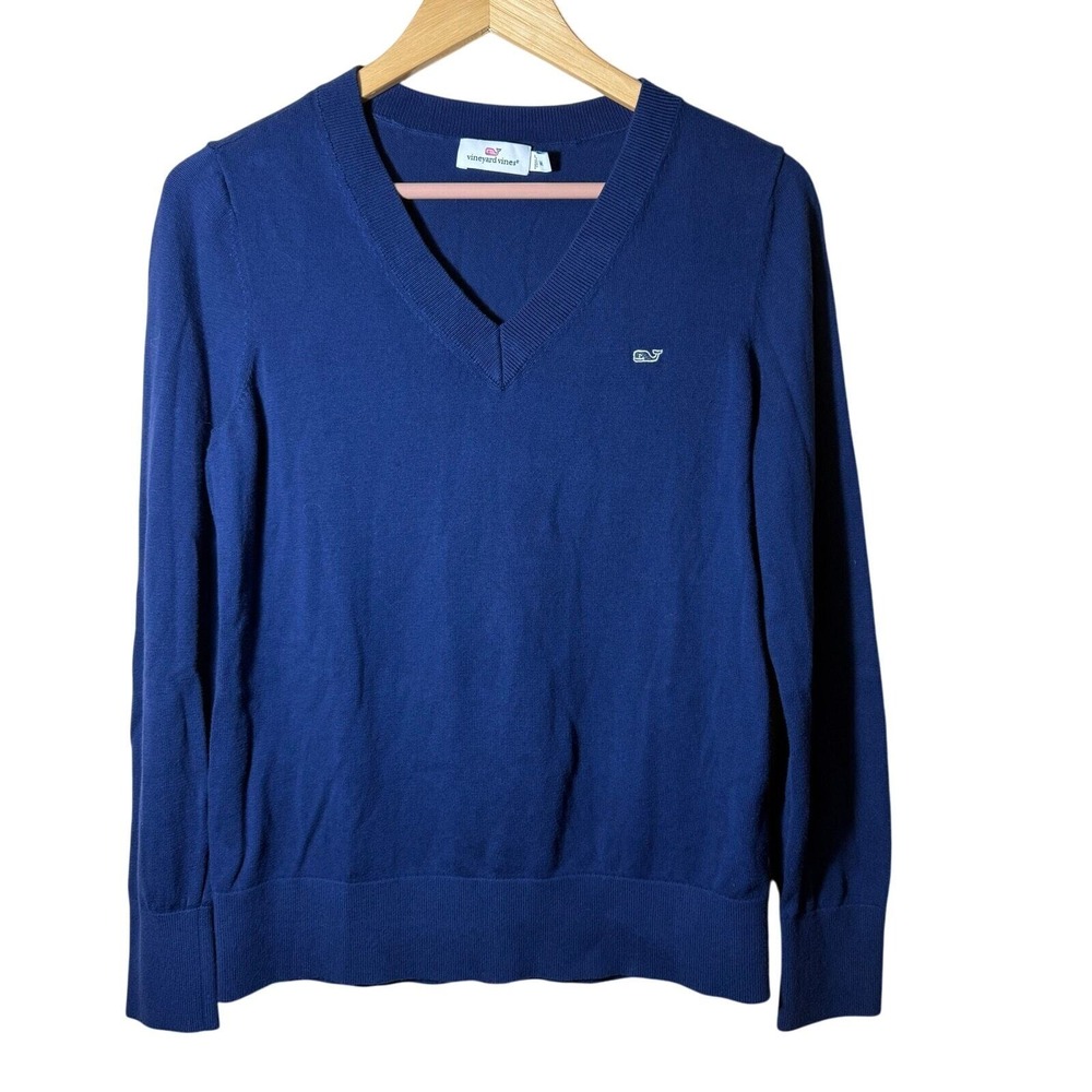 Vineyard Vines Women's Heritage Cotton Navy Blue V-Neck‎ Sweater Size Medium